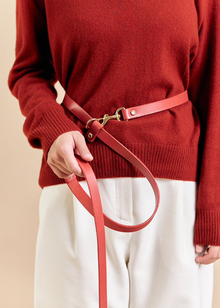 Omni Hands Free Red Leather Dog Leash
