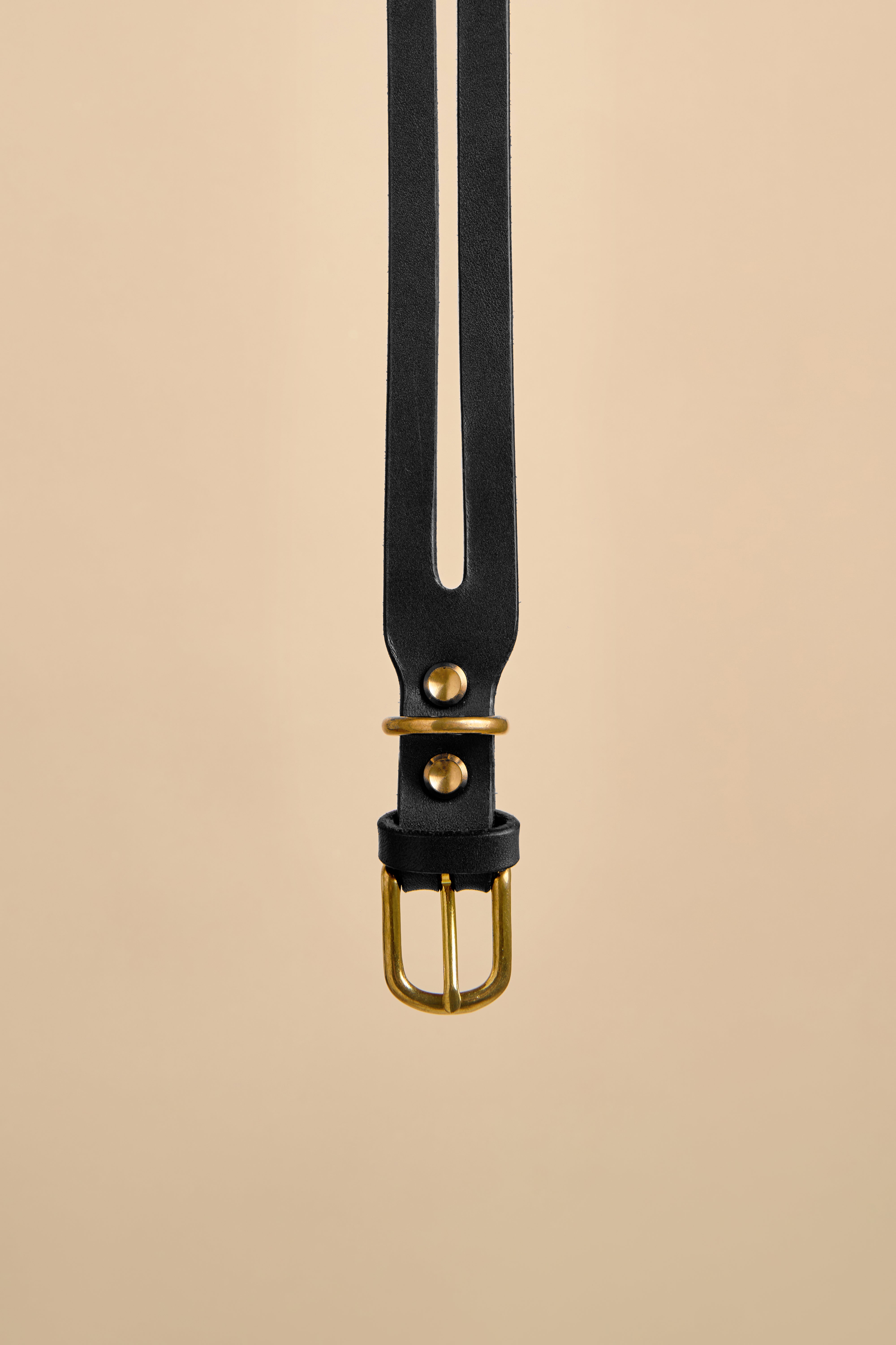 Close-up of the buckle on Aeris Classic Black Leather Dog Collar, featuring sturdy brass hardware and premium Italian leather