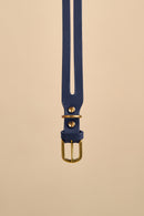 Close-up detail of the buckle on Aeris Classic Blue Leather Dog Collar, showcasing durable construction with premium leather