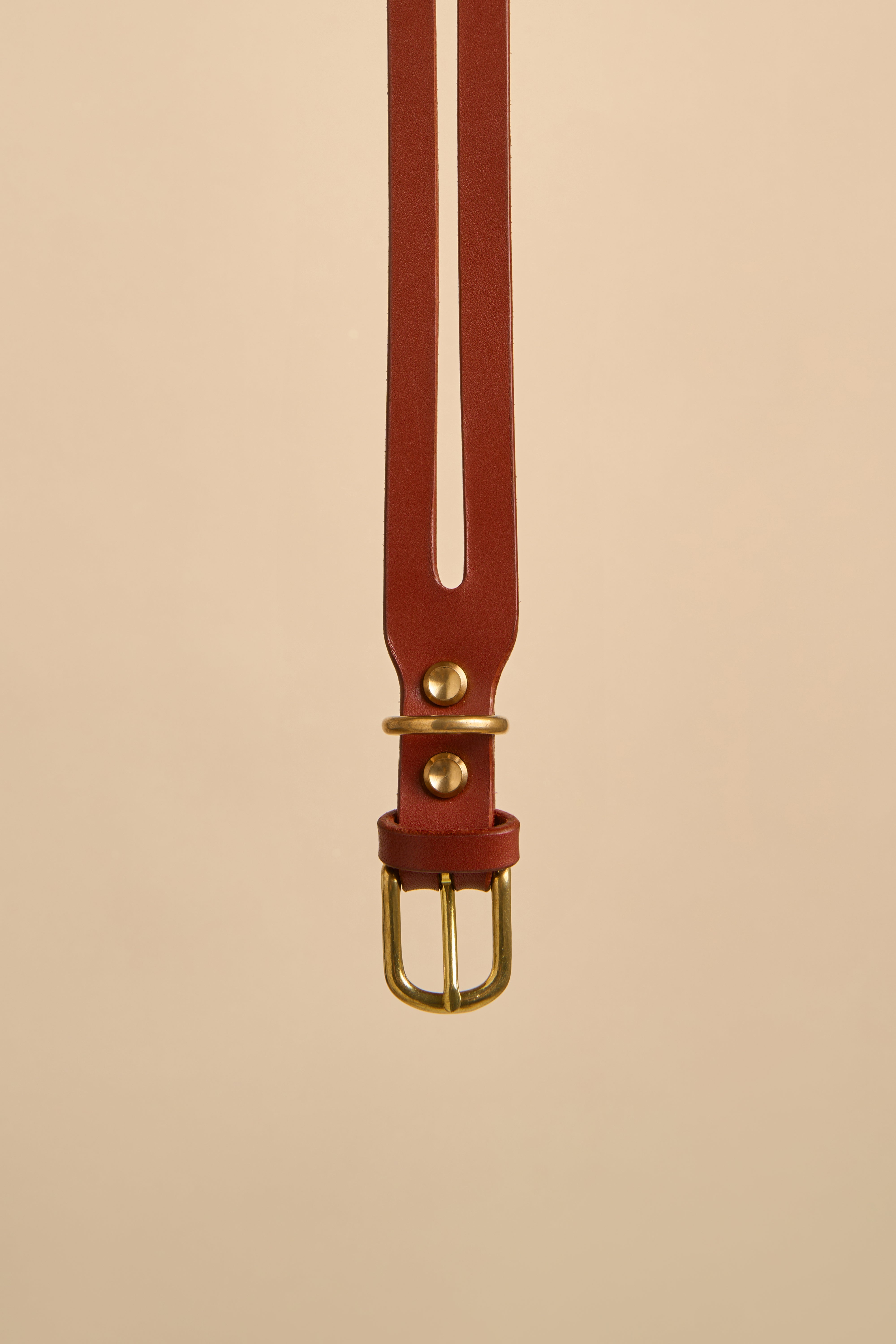 Close-up detail of the buckle on Aeris Classic Cognac Leather Dog Collar, showcasing durable brass hardware and quality craftsmanship