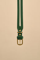 Close-up of the buckle on Aeris Classic Green Leather Dog Collar, highlighting secure closure with premium Italian leather