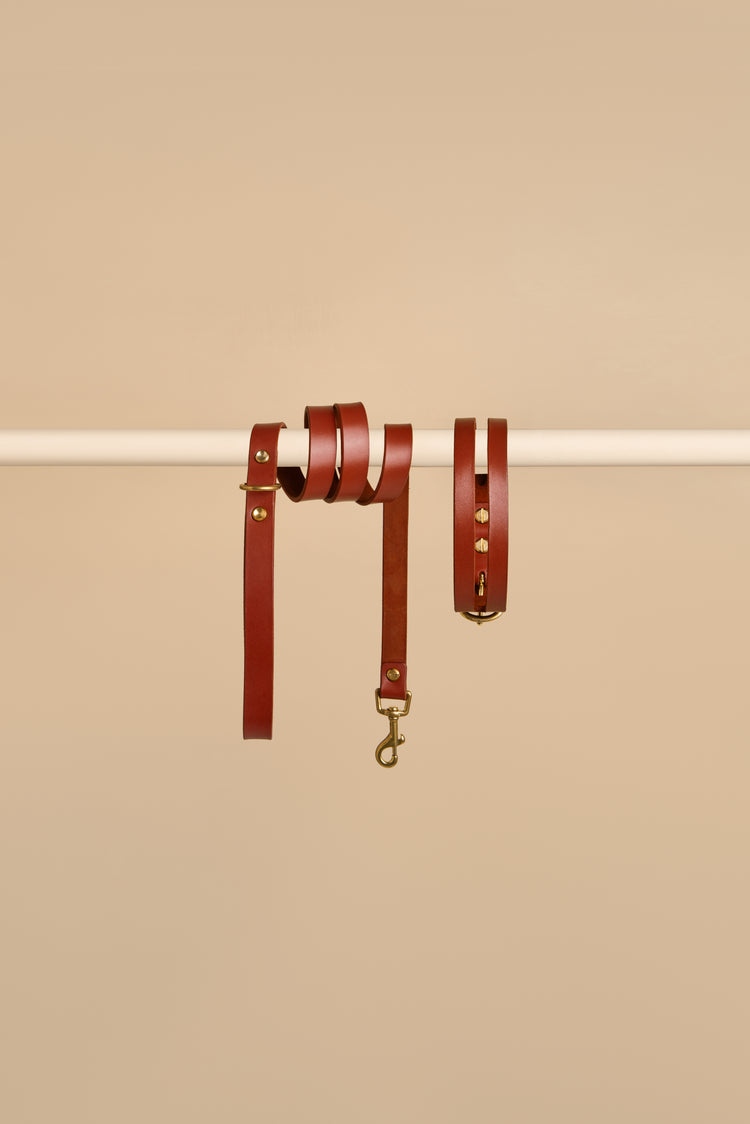 Brown Leather Dog Collar and Leash Set - Aeris Classic