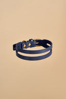 Aeris Classic Blue Leather Dog Collar featuring elegant Italian leather and corrosion-resistant brass fittings, offering both luxury and durability.