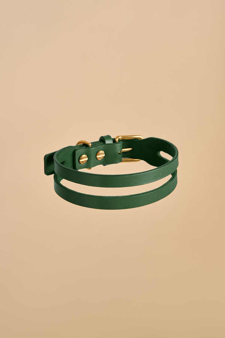 Green Leather Dog Collar - Aeris Classic