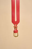 Close-up of the brass buckle on Aeris Wide Red Dog Collar, crafted from premium Italian leather for a secure, comfortable fit