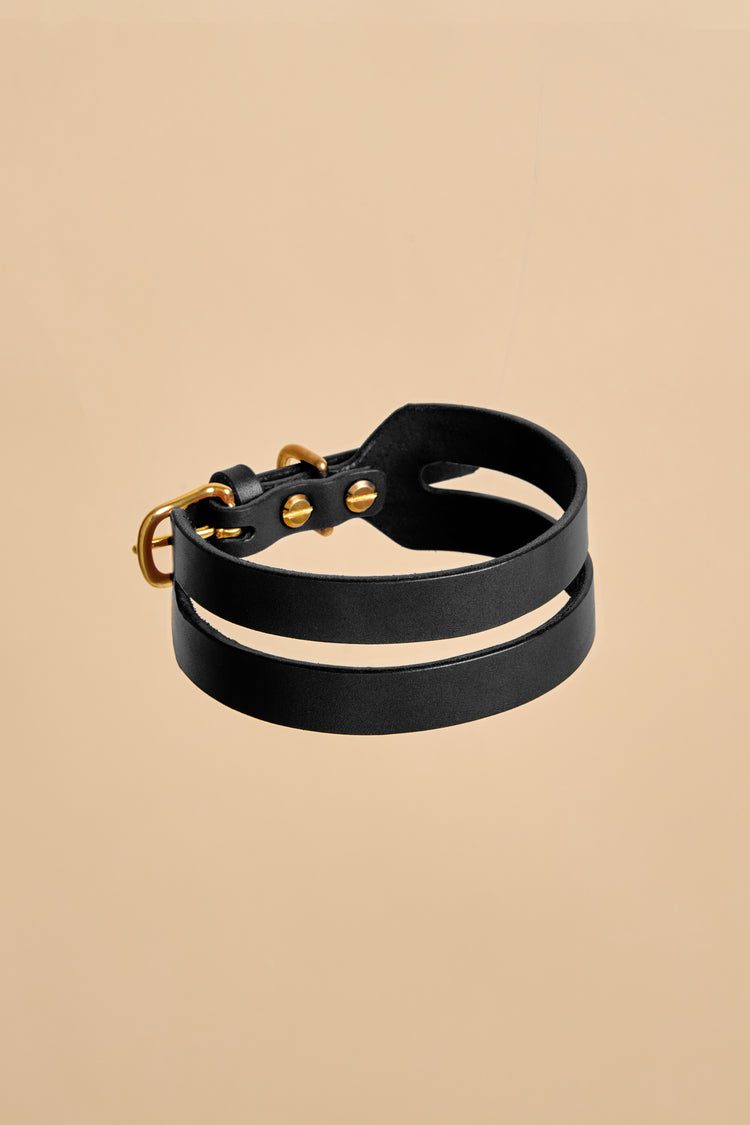 Wide Black Leather Dog Collar - Aeris