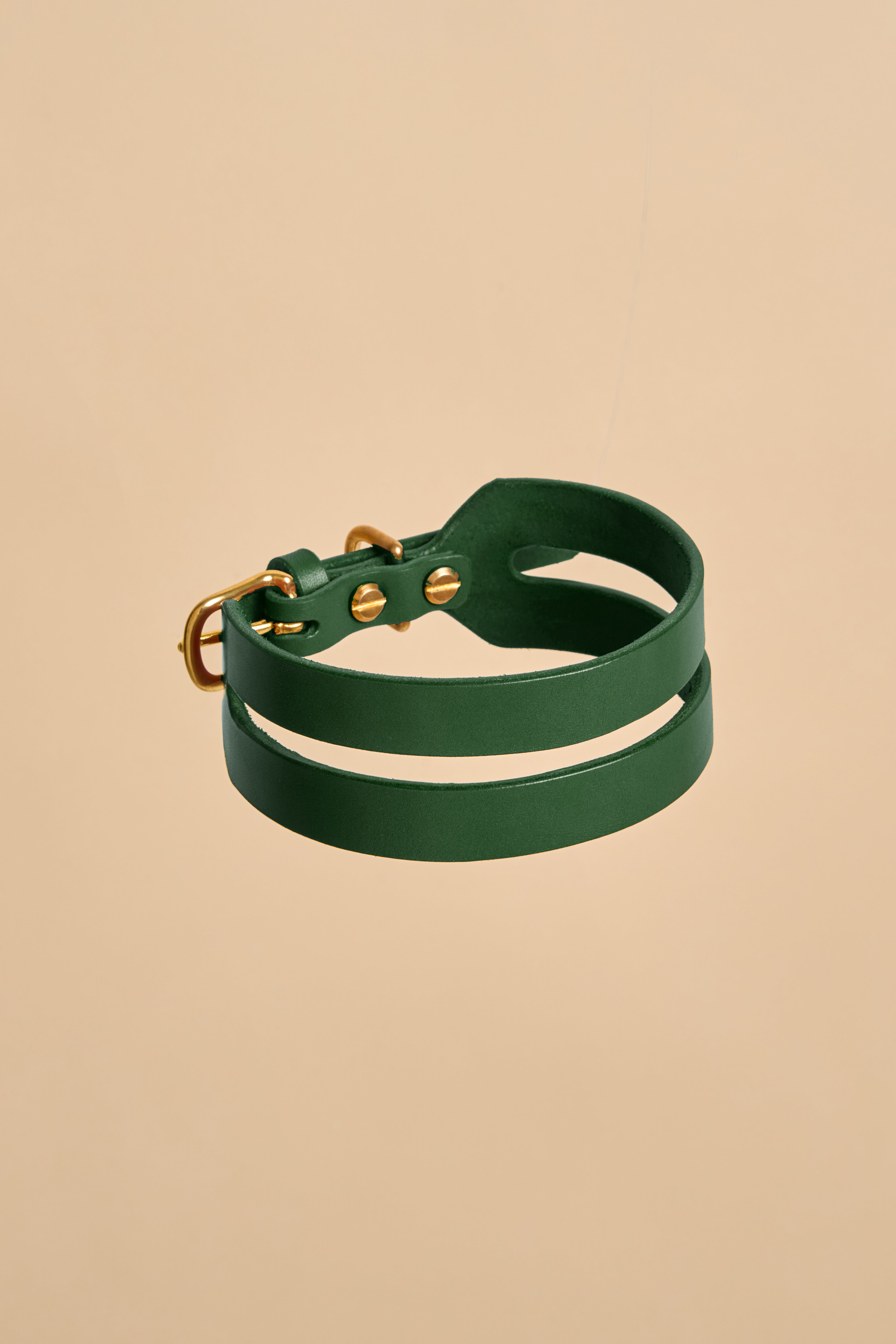 Aeris Wide Green Leather Dog Collar made from premium Italian leather with a wide strap and corrosion-resistant brass fittings for added strength.