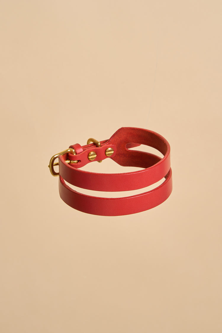 Wide Red Leather Dog Collar - Aeris
