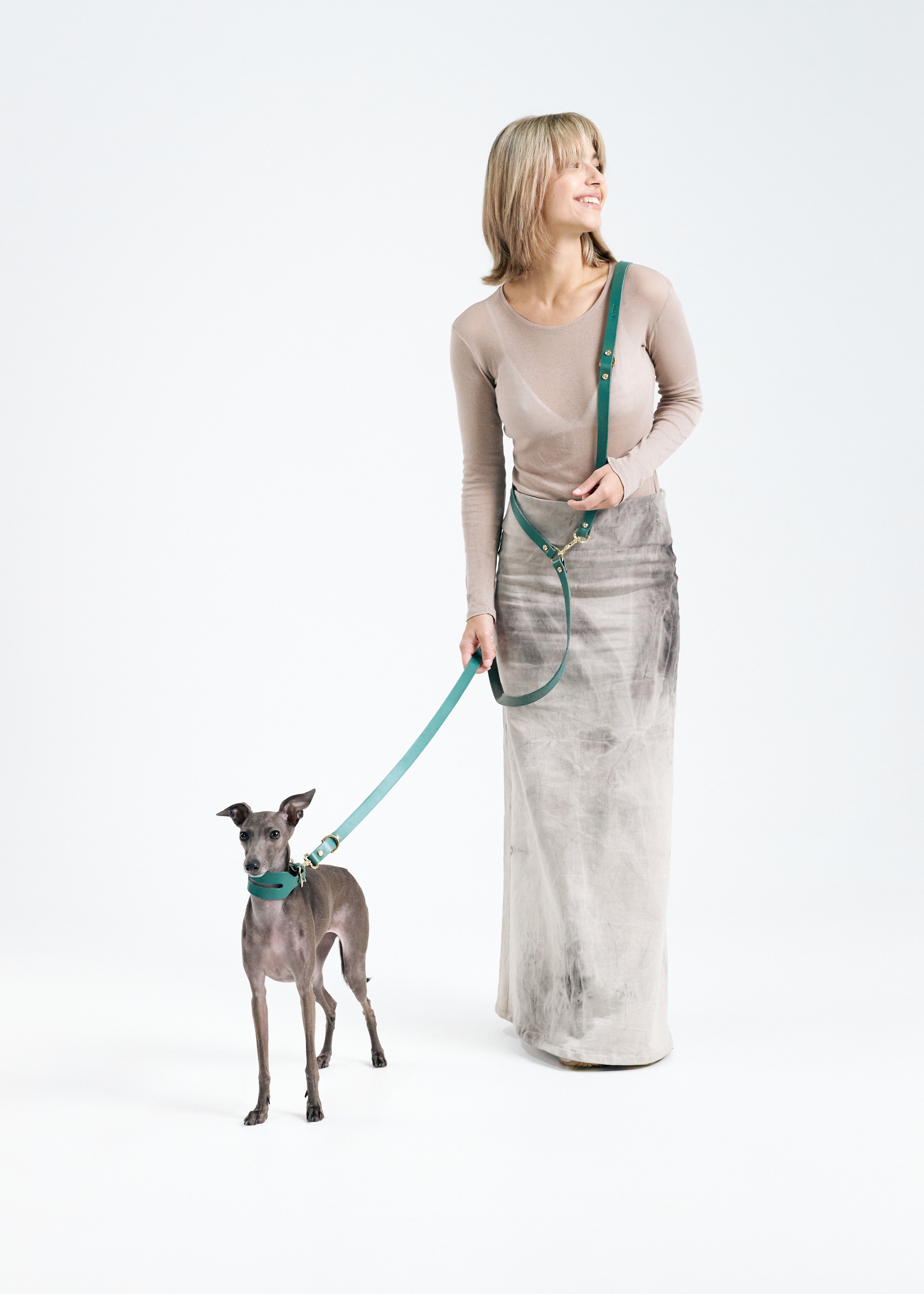 Aeris Wide Collar & Omni Leash in Green