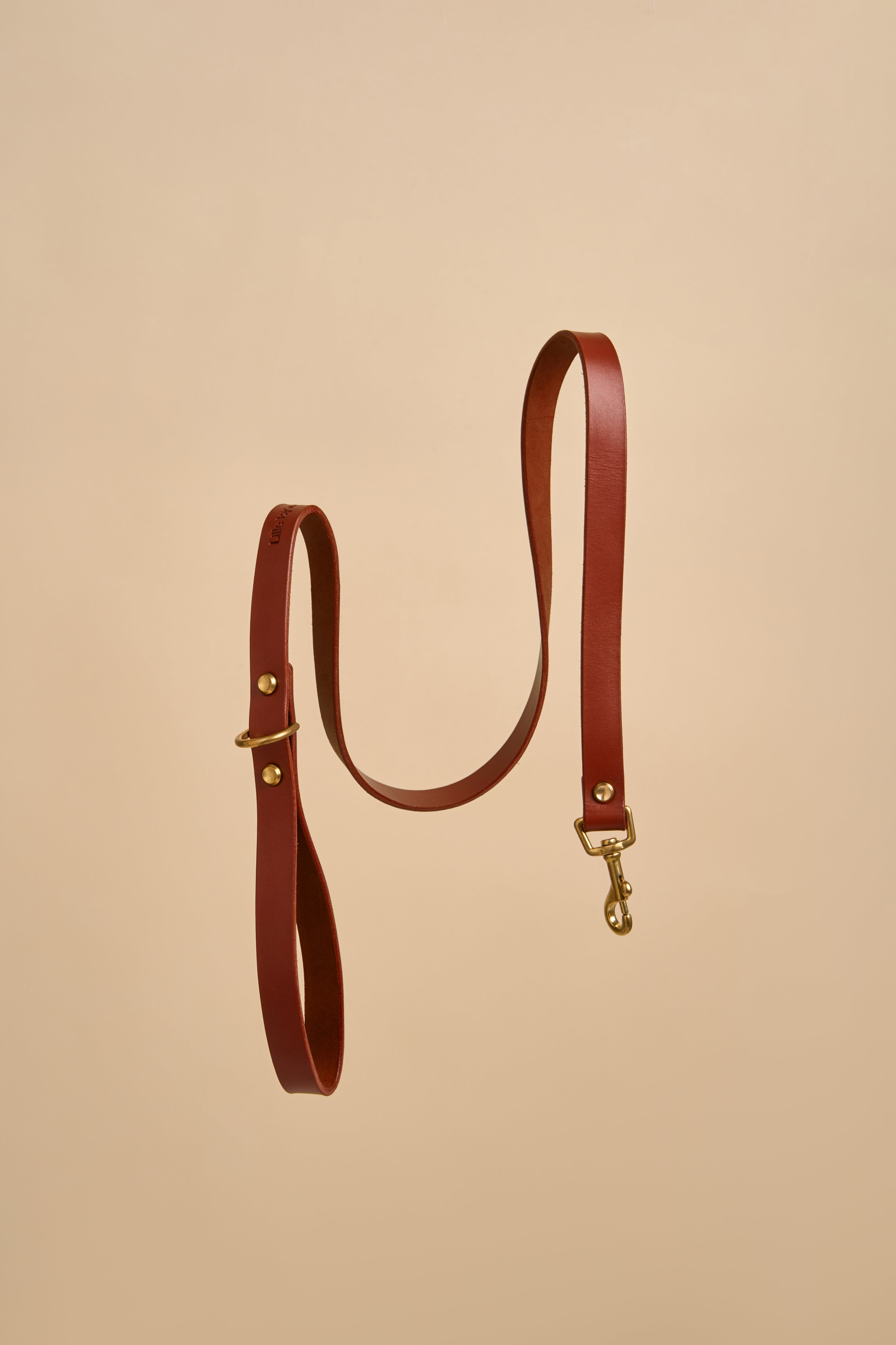 Classic Cognac Leather Dog Leash featuring luxurious Italian leather and robust brass hardware, designed for elegance and durability during walks