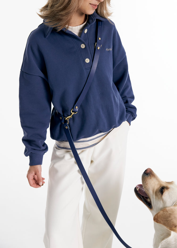 Omni Hands Free Blue Leather Dog Leash