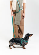 Vero Green Leather Dog Harness paired with Omni Hands-Free Green Leash, providing hands-free walking convenience in premium Italian leather