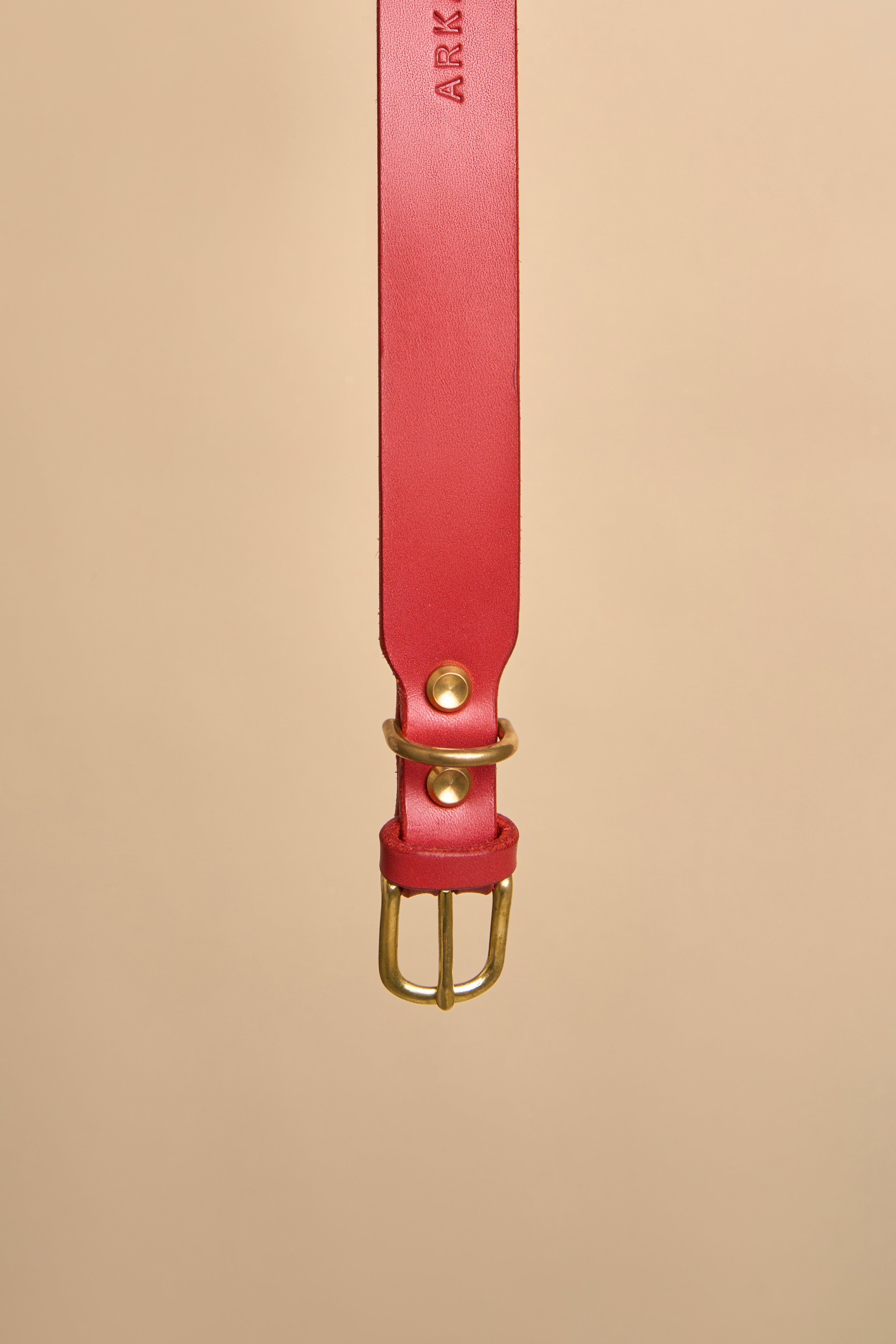 Close-up of the brass buckle on Vero Classic Red Leather Dog Collar, made from premium Italian leather for durability and style