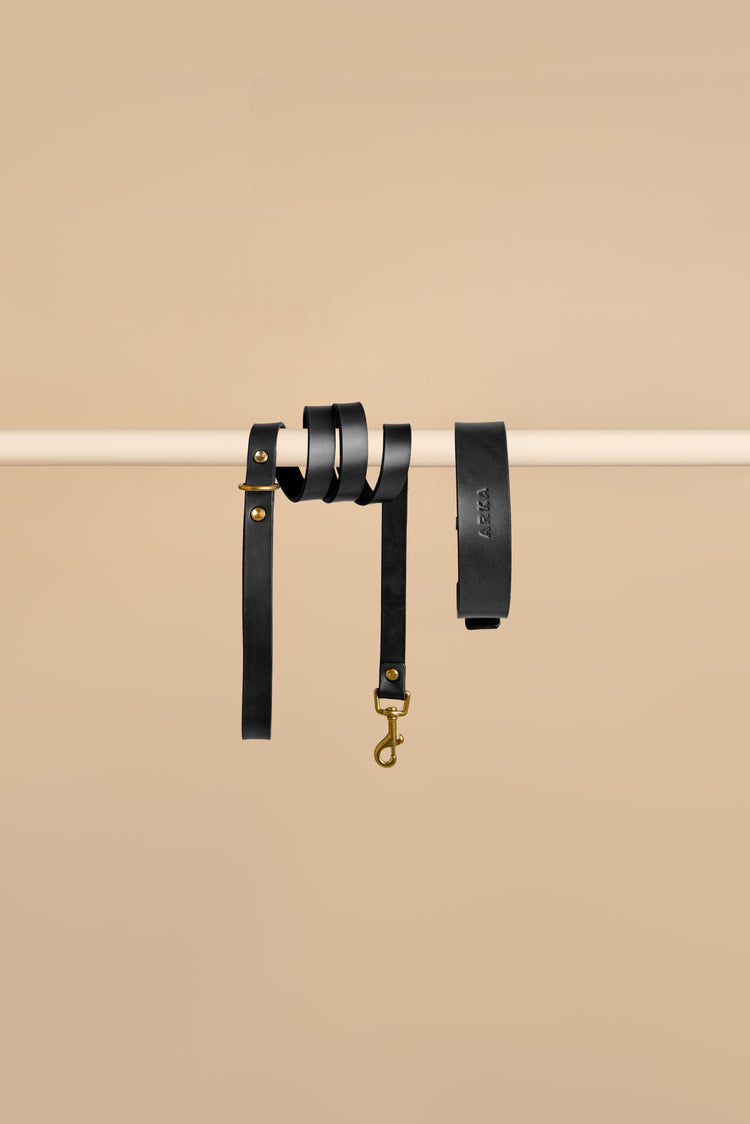Black Leather Dog Collar and Leash Set - Vero Classic