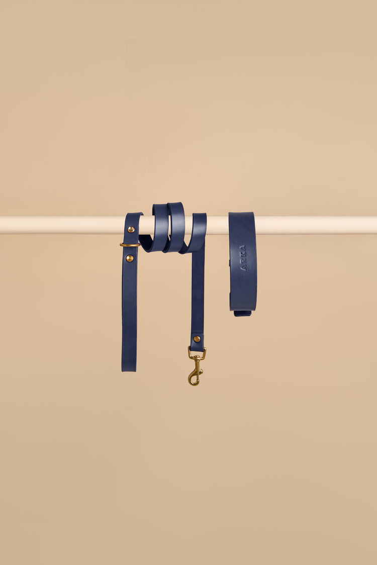 Blue Leather Dog Collar and Leash Set - Vero Classic