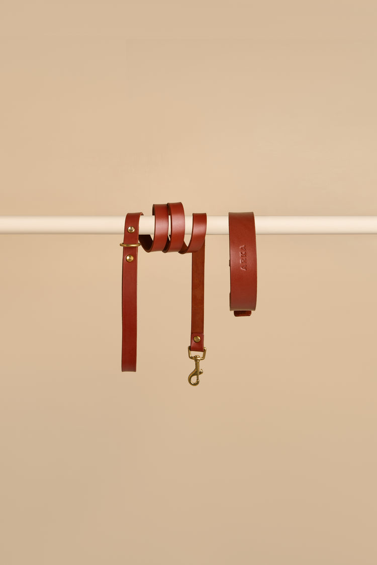 Brown Leather Dog Collar and Leash Set - Vero Classic