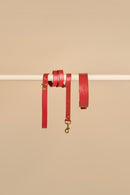 Vero Classic Red Leather Dog Collar and Classic Red Leather Dog Leash Walk Kit made from premium Italian leather with durable brass fittings, combining elegance and strength