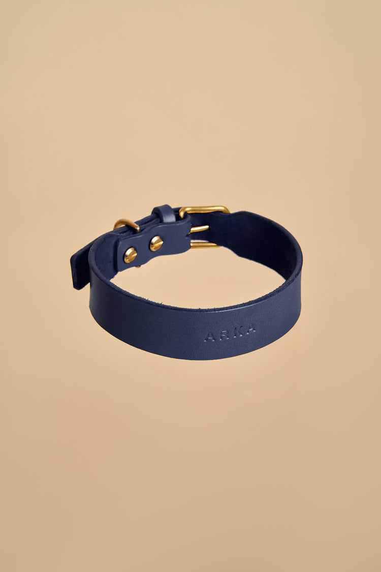 Blue Leather Dog Collar - Vero Classic