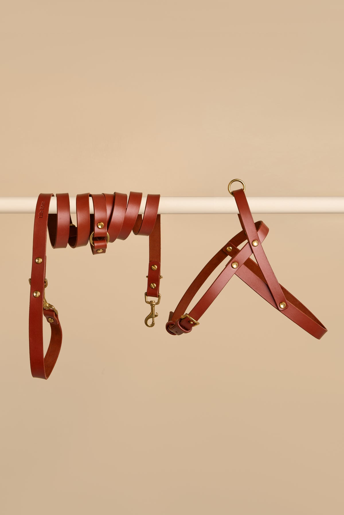 Vero Cognac Leather Dog Harness and Omni Leash Walk Kit featuring premium Italian leather with a well-designed harness and versatile Omni Leash for added convenience