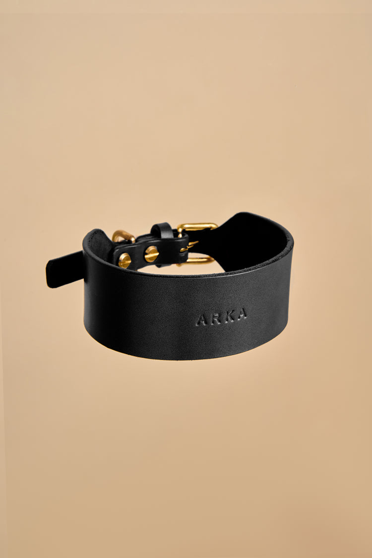 Wide Black Leather Dog Collar - Vero