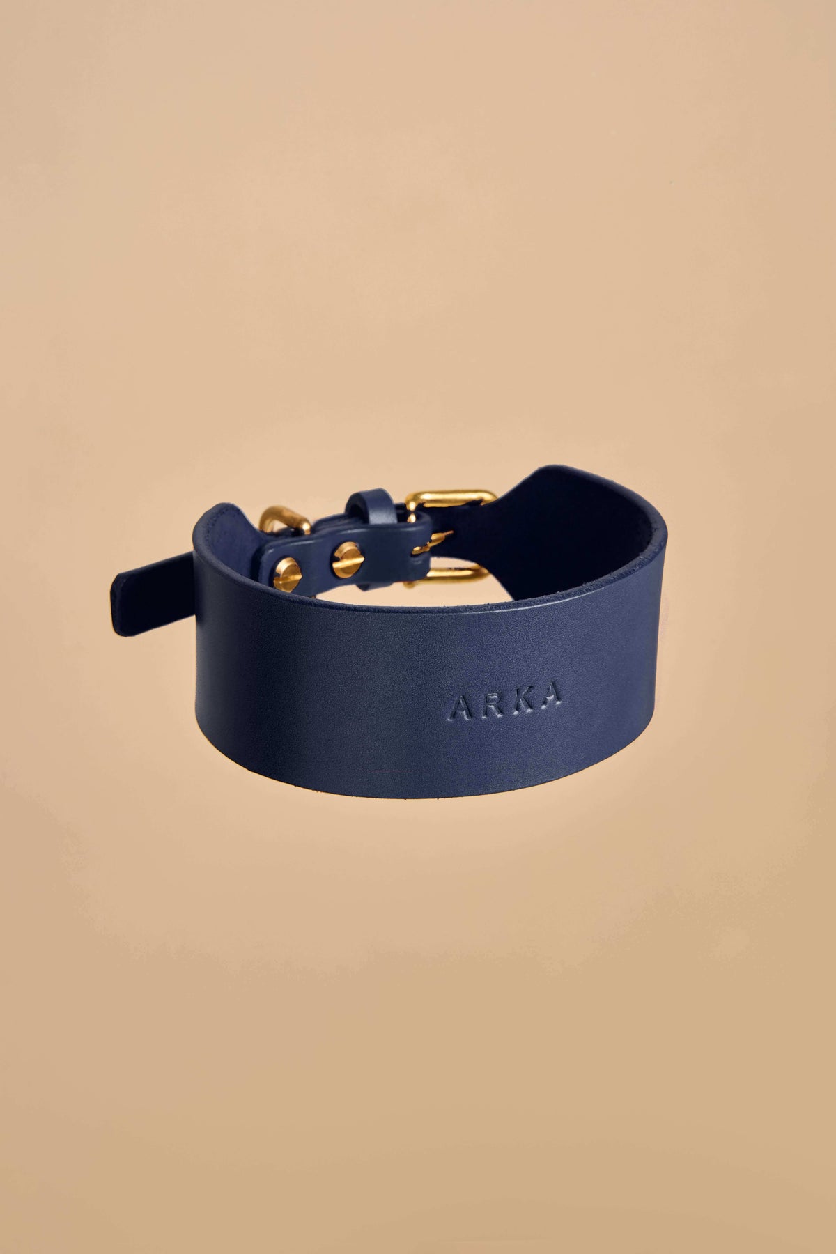 Vero Wide Blue Leather Dog Collar made from premium Italian leather with a broad design and corrosion-resistant brass hardware for a stylish look.