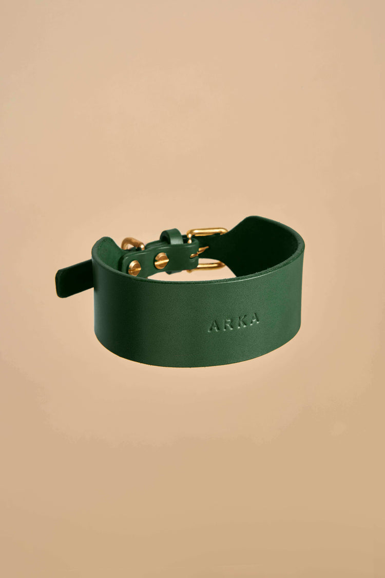 Wide Green Leather Dog Collar - Vero