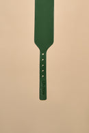 Detailed view of the tip of Vero Wide Green Leather Dog Collar, highlighting high-quality Italian leather